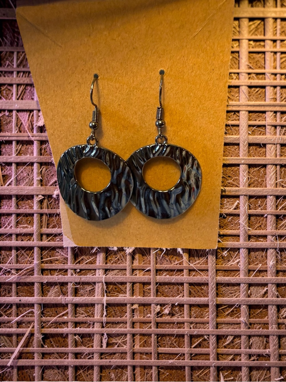 Round Textured Drop Earrings in Gun Metal